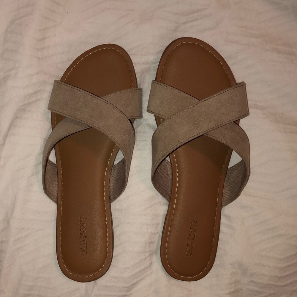 Tan slide on sandals